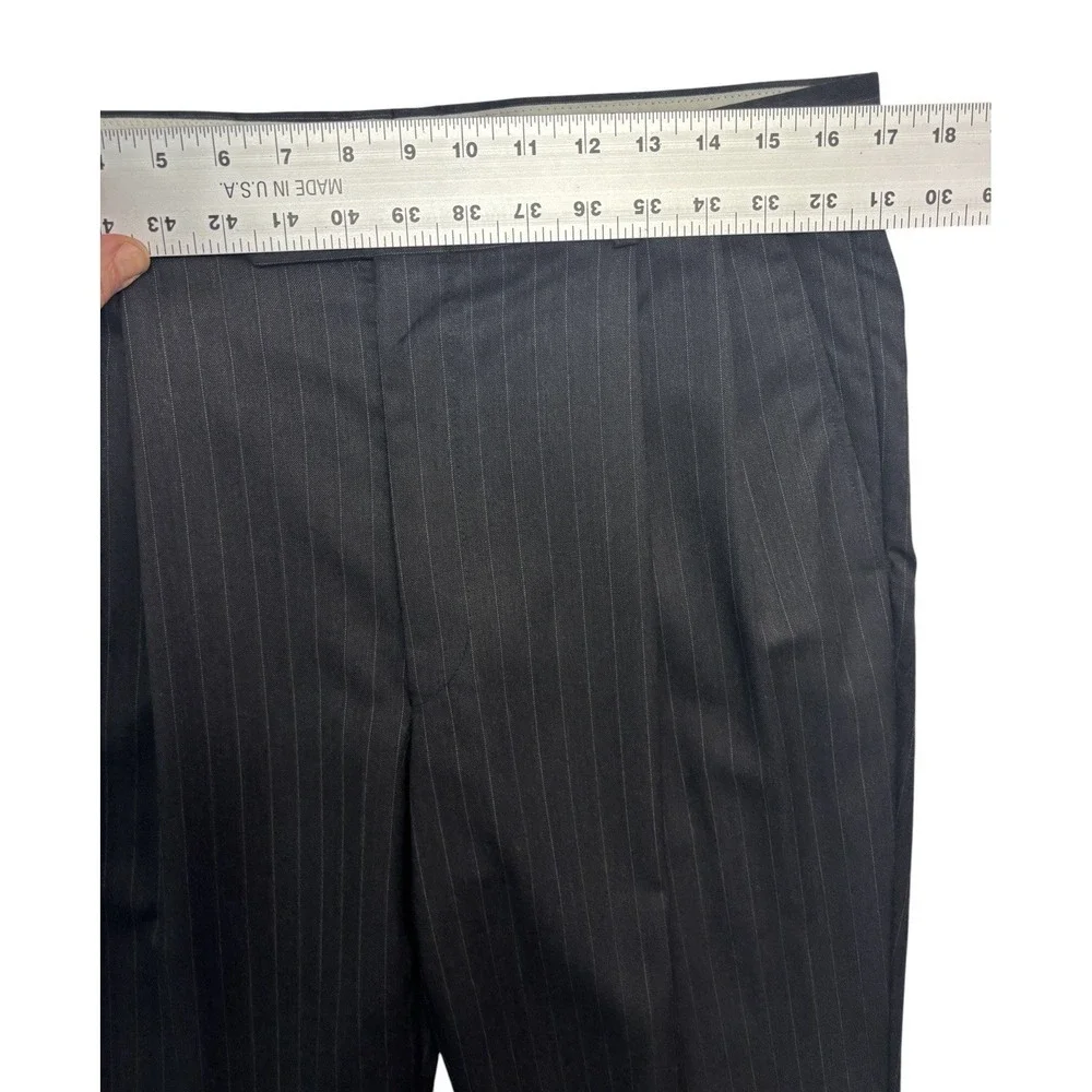 vtg Y2K Jones New York 38L 34x32 Charcoal Striped 2pc Pant‎ Suit Wool Pleated